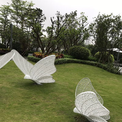 Iron Fabrication Indoor Metal Sculptures White Spray Painted Butterfly Garden Decoration