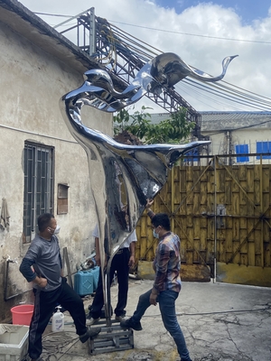 Outdoor garden courtyard decorated with stainless steel abstract sculpture dancing girl