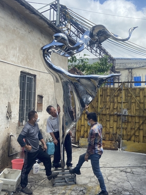 Outdoor garden courtyard decorated with stainless steel abstract sculpture dancing girl