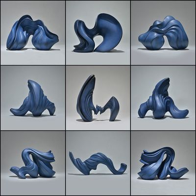 Gray Blue Resin Art Sculpture Abstract Indoor Floor Statues  Square Indoor Table Decoration