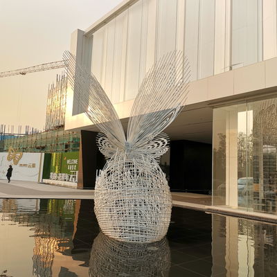 Butterfly Metal Water Fountain Sculpture Tube Woven Stainless Steel Wire Sculpture