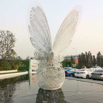 Butterfly Metal Water Fountain Sculpture Tube Woven Stainless Steel Wire Sculpture