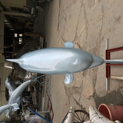 Sky Blue Large Metal Sculptures Stainless Steel Group Metal Dolphin Wall Hanging