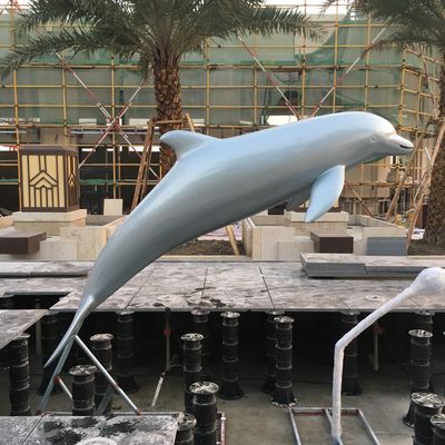 Stainless Steel Dolphin Group Metal Animal Sculptures Pool Decoration Sky Blue Paint