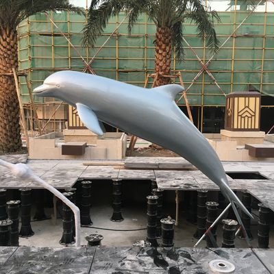 Stainless Steel Dolphin Group Metal Animal Sculptures Pool Decoration Sky Blue Paint